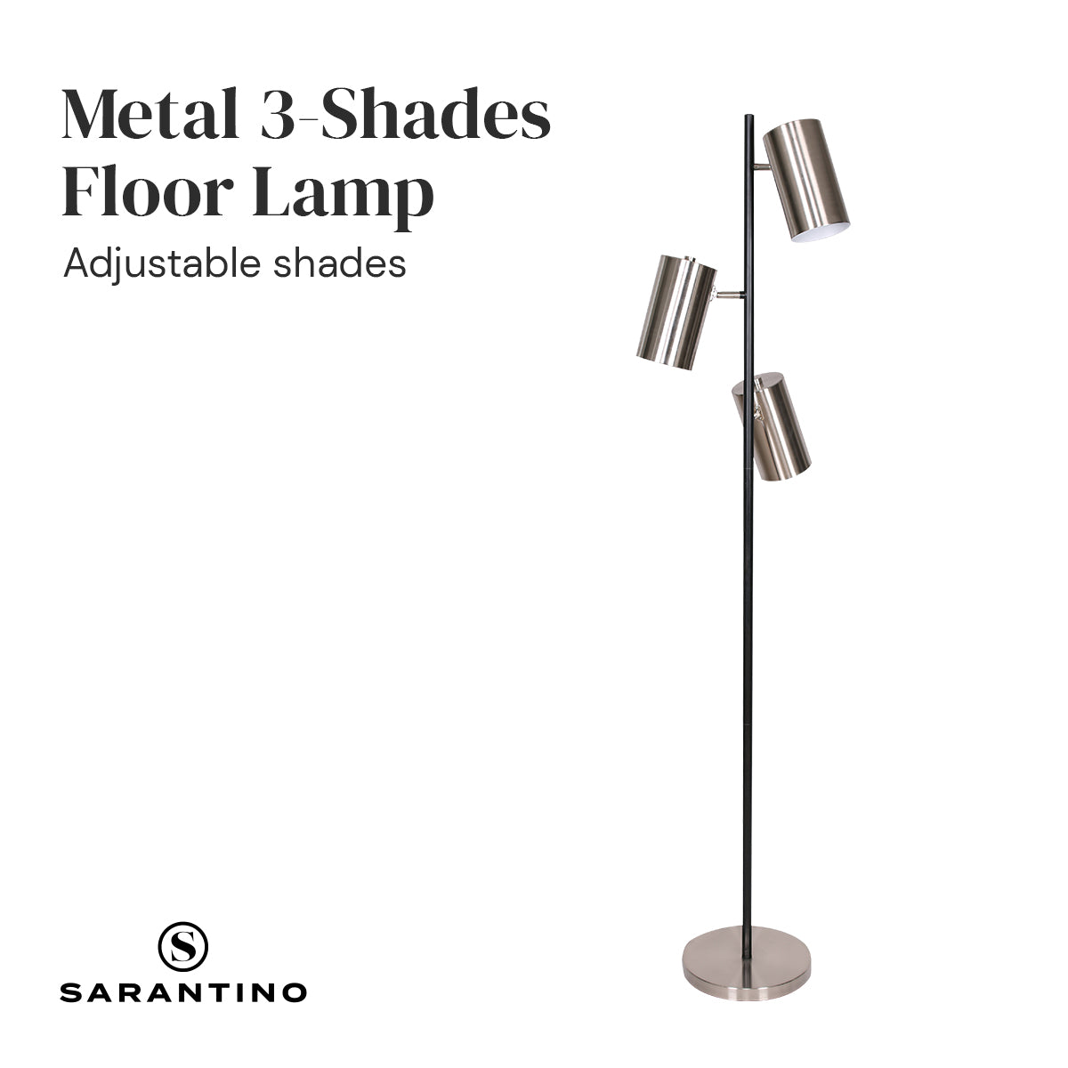 Sarantino 3-Shade Metal Floor Lamp Nickel & Matte Black Finish